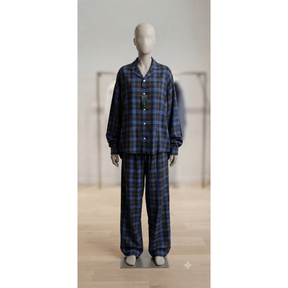 Alexander Del Rossa Womens Plaid Pajama Set‎ Blue Black Button Down 2PC NWT 2X